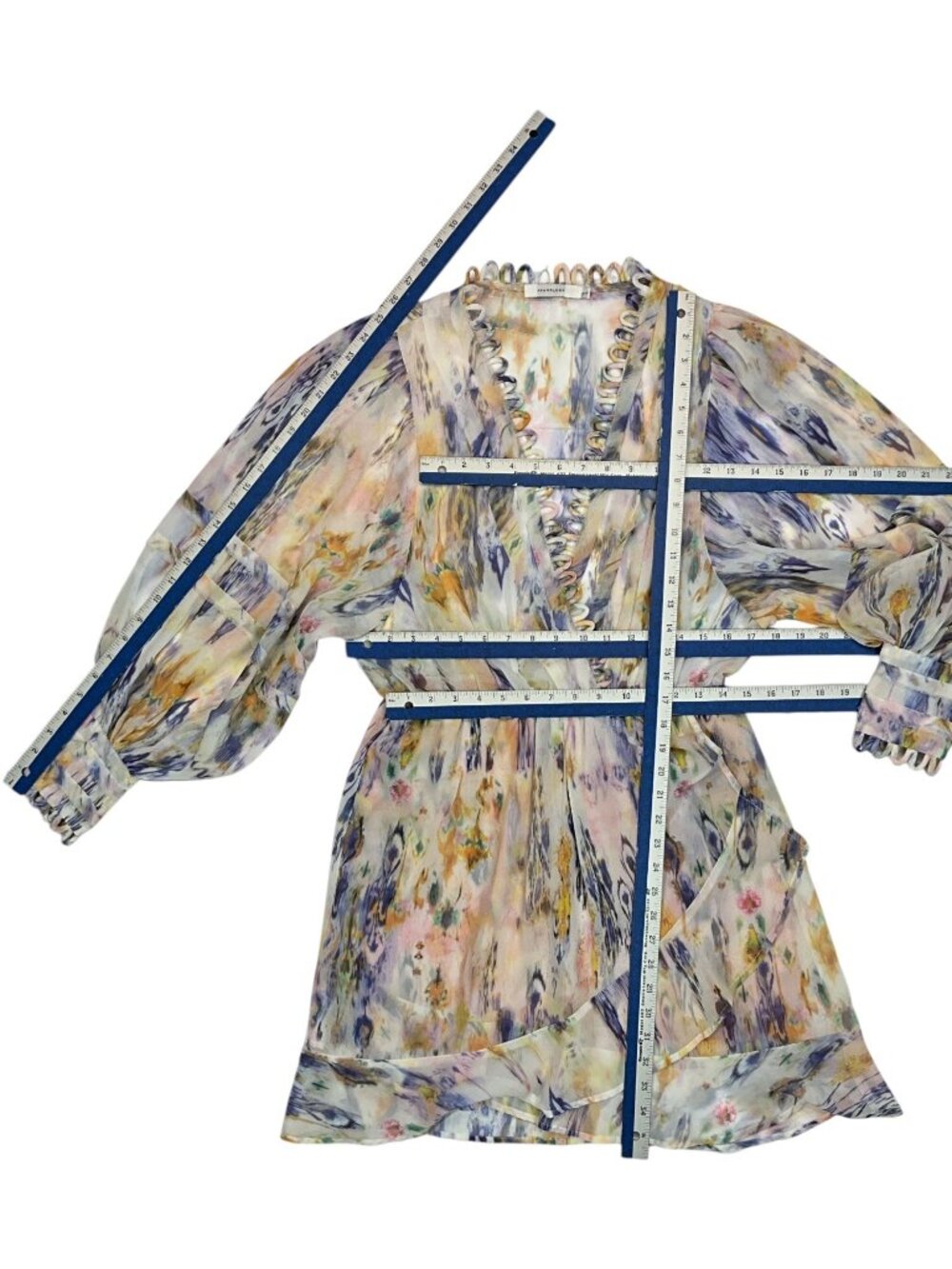 Avantlook Ruffle Chiffon Dress L Multicolor Long Sleeve Sheer - Picture 7 of 15
